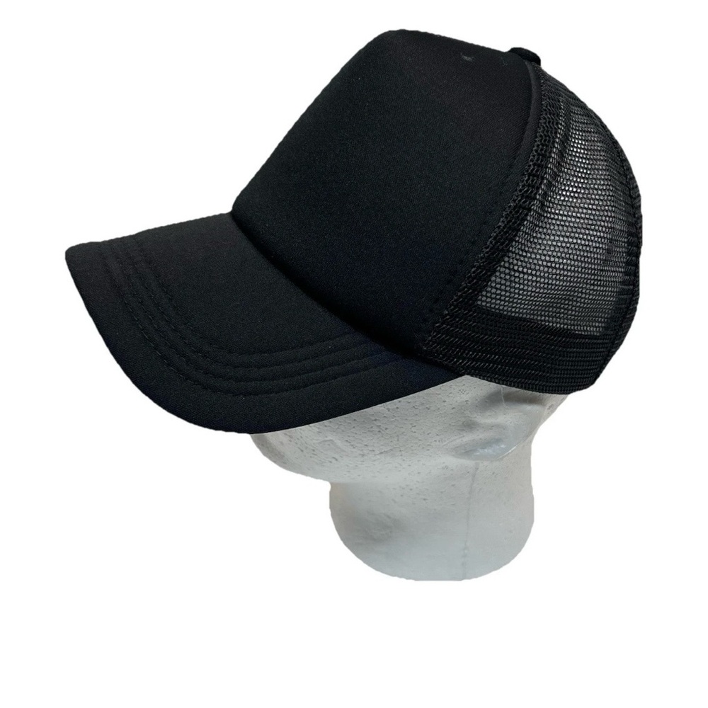 Black Trucker Hat Snapback Mesh Back Foam Front Adjustable Cap Blank